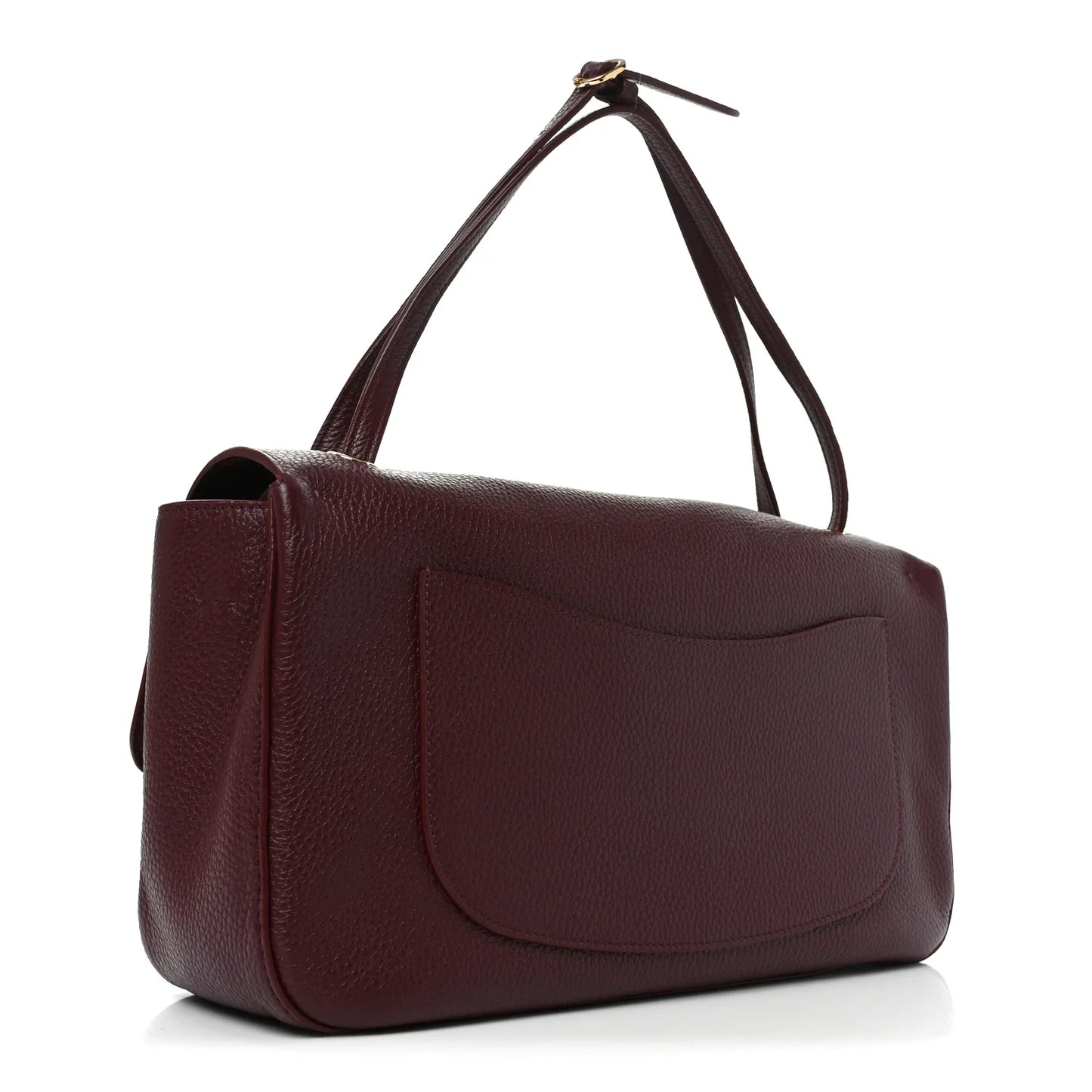 Burgundyleather handbag with a shoulder strap on a white background