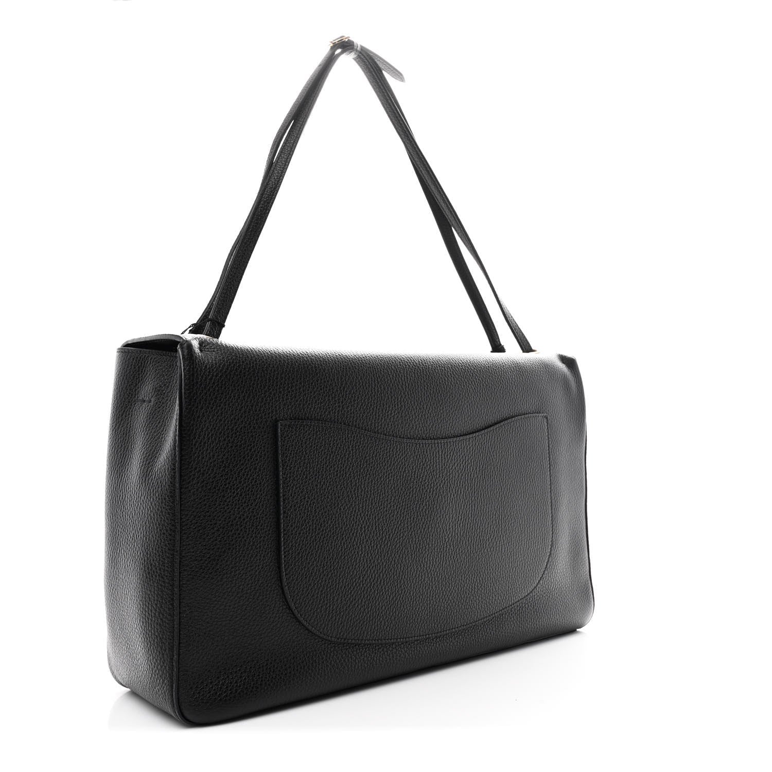Black handbag with a shoulder strap on a white background