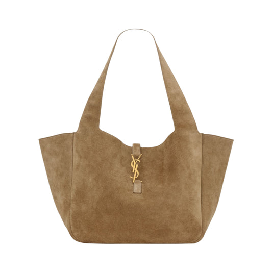 Paduche luxury soft structured tote bag in Golden Leaf suede, crafted from Italian nubuck leather with bronze hardware and tonal suede lining.