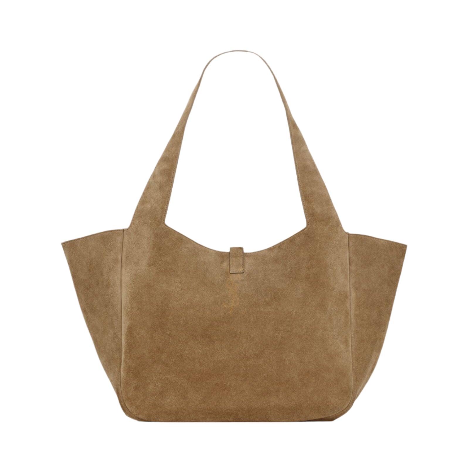 Back view of the Paduche soft structured tote in Golden Leaf suede, showcasing the smooth Italian nubuck leather and clean minimalist silhouette.