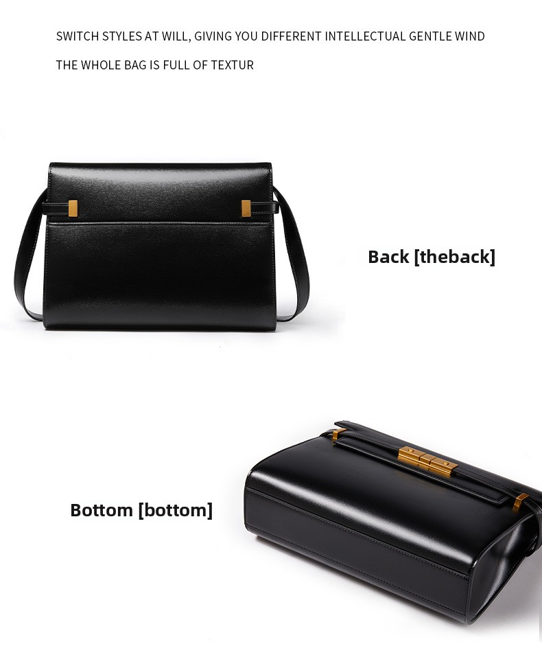 Black leather bag shown from different angles on a white background