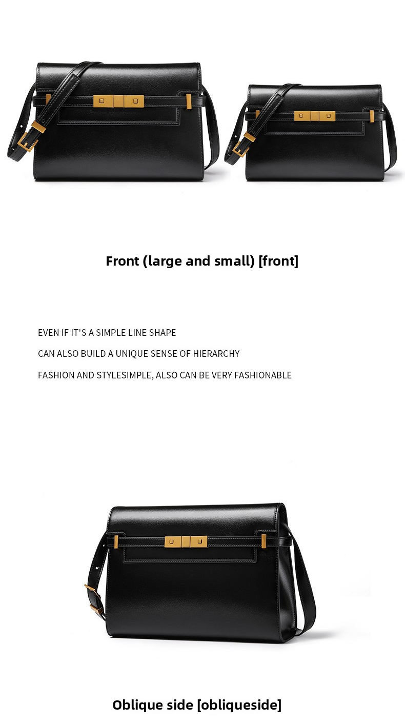 Black handbags shown from front, side, and oblique sides on a white background.